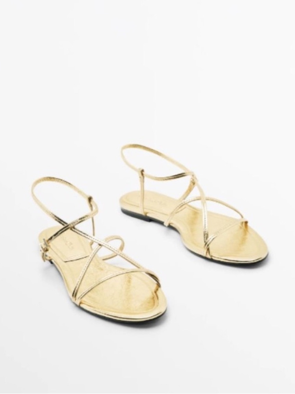 Massimo Dutti Flat Gold Strappy Minimalist Sandals